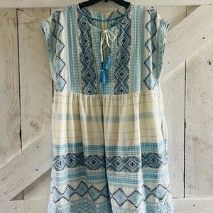 Anthropologie blue and Cream Patterned Dress